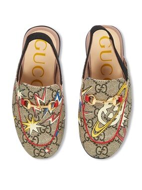 Gucci Beige GG Canvas Backstrap Mules with Multicolor Planet & Star! Like new 24